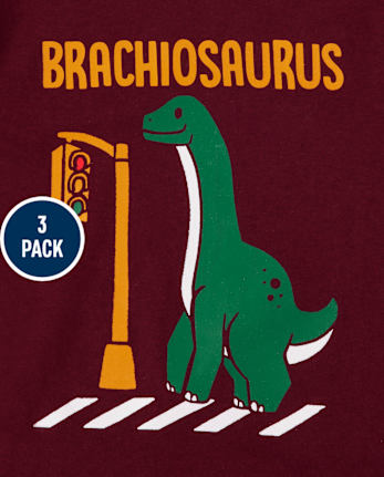 Paquete de 3 camisetas con gráfico de dinosaurio para niños pequeños