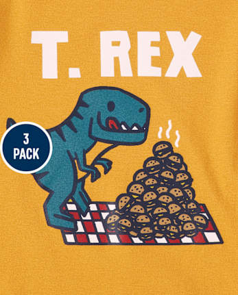 Paquete de 3 camisetas con gráfico de dinosaurio para niños pequeños