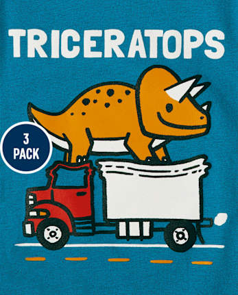Paquete de 3 camisetas con gráfico de dinosaurio para niños pequeños