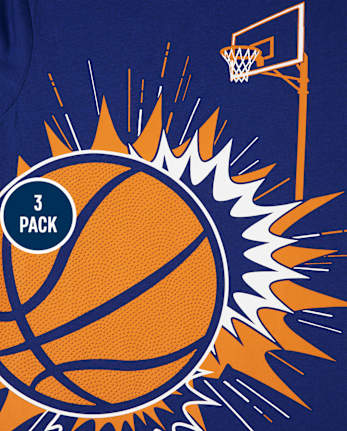 Paquete de 3 camisetas con gráfico de baloncesto para niños