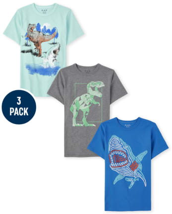 Paquete de 3 camisetas con estampado de animales para niños