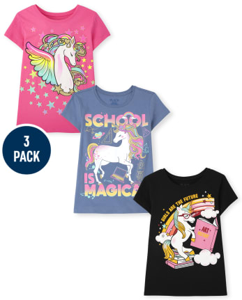 Lot de 3 t-shirts graphiques licorne pour fille