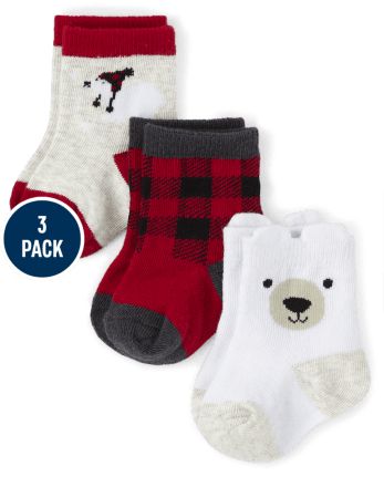 Pack de 3 calcetines midi de oso polar para bebé niño