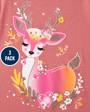 Paquete de 3 camisetas con estampado de animales de invierno para niñas