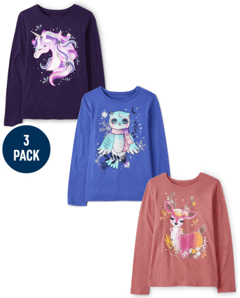 Paquete de 3 camisetas con estampado de animales de invierno para niñas