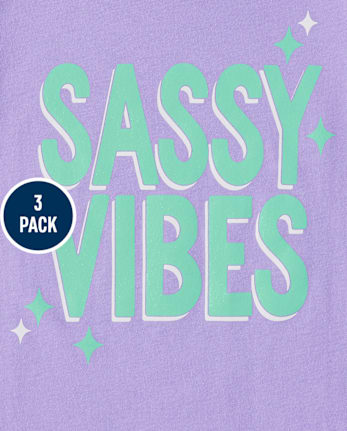 Paquete de 3 camisetas con estampado Sassy Vibes para bebés y niñas pequeñas