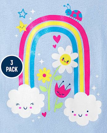Paquete de 3 camisetas con estampado de arcoíris para bebés y niñas pequeñas