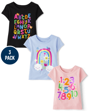 Paquete de 3 camisetas con estampado de arcoíris para bebés y niñas pequeñas