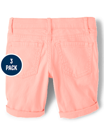 Pack de 3 pantalones Shorts de sarga con puños enrollados para niña