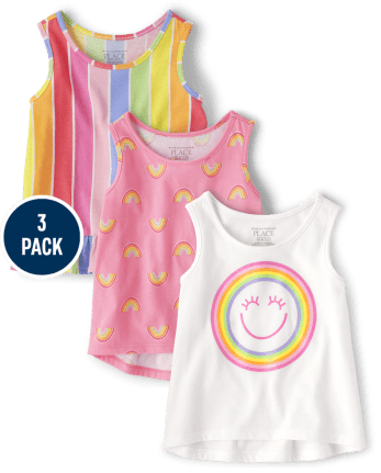 Toddler Girls Rainbow High Low Tank Top 3-Pack