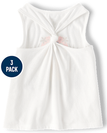 Paquete de 3 camisetas sin mangas con lazo tropical en la parte delantera para niñas pequeñas