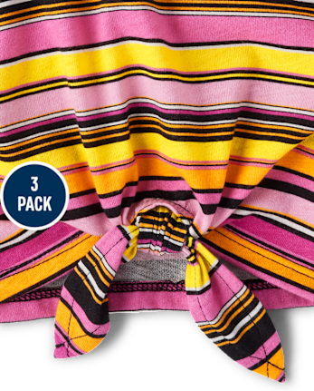 Paquete de 3 camisetas sin mangas con lazo tropical en la parte delantera para niñas pequeñas