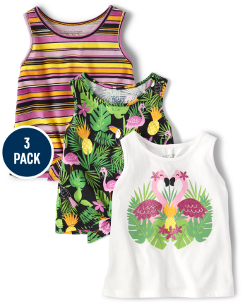 Toddler Girls Tropical Tie Front Tank Top 3-Pack