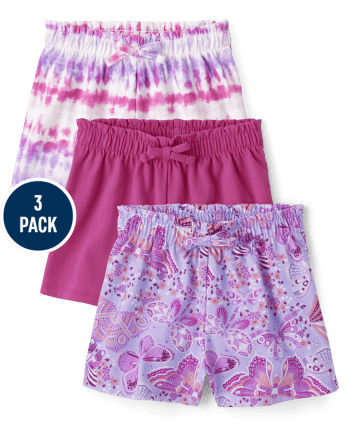 Toddler Girls Butterfly Paperbag Waist Shorts 3-Pack