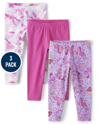 Girls Butterfly Print Knit Capri Leggings 3-Pack