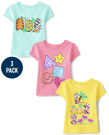 Baby And Toddler Girls Short Sleeve Education Graphic Tee 3-Pack