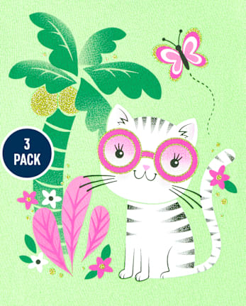 Paquete de 3 camisetas con estampado de animales tropicales para bebés y niñas pequeñas - MULTI CLR