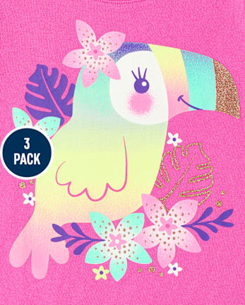 Paquete de 3 camisetas con estampado de animales tropicales para bebés y niñas pequeñas - MULTI CLR