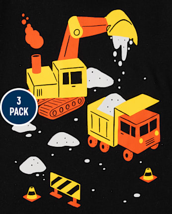 Paquete de 3 camisetas con estampado de vehículos para bebés y niños pequeños