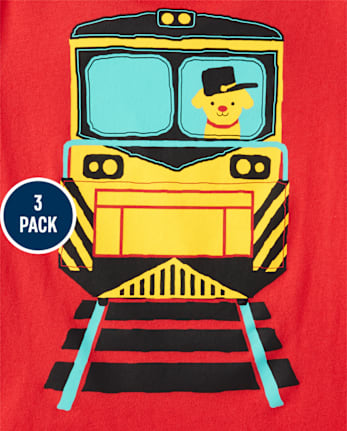 Paquete de 3 camisetas con estampado de vehículos para bebés y niños pequeños