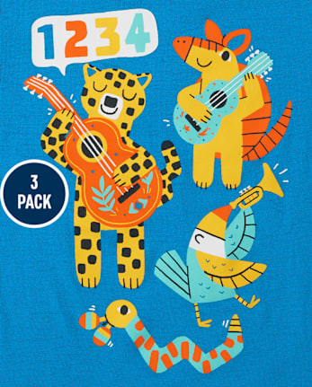 Paquete de 3 camisetas con estampado de animales para bebés y niños pequeños