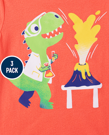 Paquete de 3 camisetas con estampado de dinosaurio y tiburón para bebés y niños pequeños