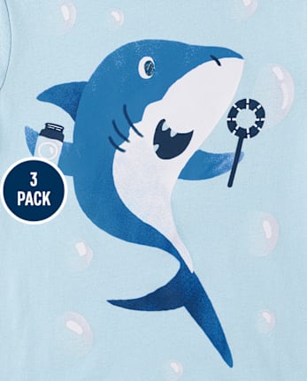 Paquete de 3 camisetas con estampado de dinosaurio y tiburón para bebés y niños pequeños