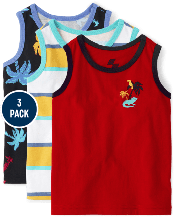 engranaje Nacarado Pirata Paquete de 3 camisetas sin mangas con palmeras sin mangas para bebés y niños  pequeños Mix and Match | The Children's Place - MULTI CLR