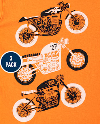 Camiseta con gráfico de vehículo para niño, paquete de 3