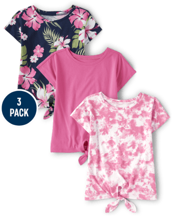 Girls Tropical Tie Front Top 3-Pack