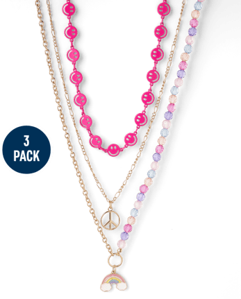 Girls Rainbow Layered Necklace 3-Pack