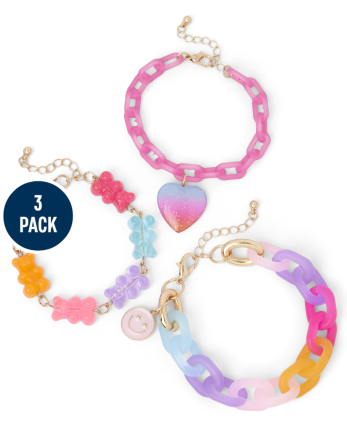 Paquete de 3 pulseras de cadena con corazones para niña