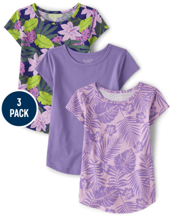 Girls Short Sleeve Tropical Top 3-Pack | The Children's Place - SOLAR STORM