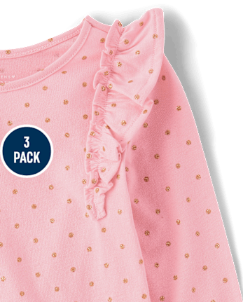 Paquete de 3 tops con sobrefalda floral para niñas pequeñas
