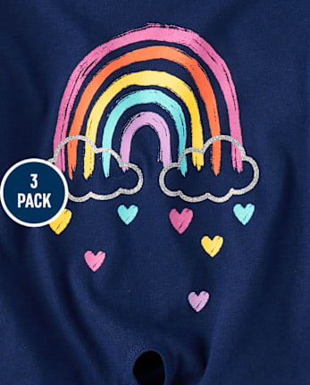 Toddler Girls Rainbow Tie Front Tops 3-Pack