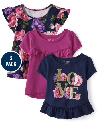 Toddler Girls Floral Ruffle Top 3-Pack