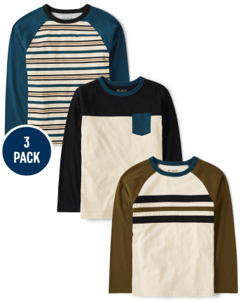 Pack de 3 tops raglán con bloques de color para niño