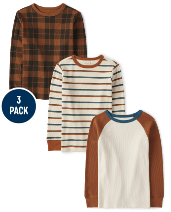 Boys Plaid Thermal Top 3-Pack