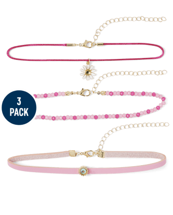 Girls Flower Choker Necklace 3-Pack