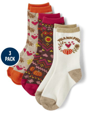 Girls Thankful Crew Socks 3-Pack