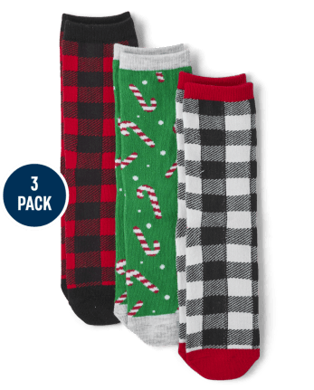 Unisex Kids Matching Family Buffalo Plaid Crew Socks 3-Pack