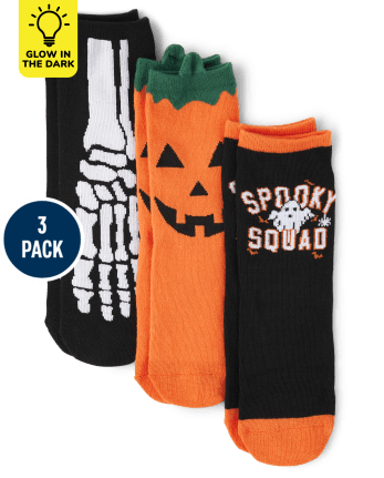 Unisex Kids Glow Spooky Squad Crew Socks 3-Pack