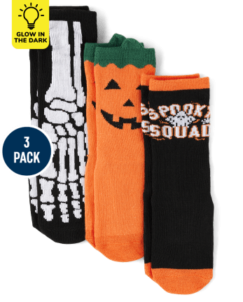 Unisex Baby And Toddler Glow In The Dark Spooky Squad Crew Socks 3-Pack ...