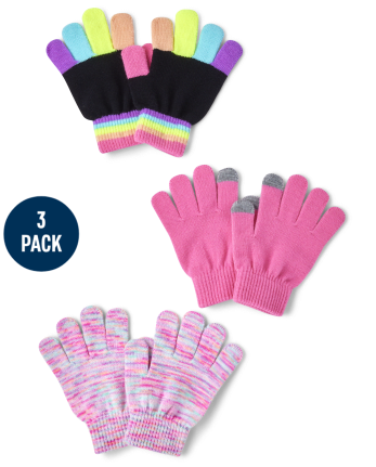 Girls Rainbow Texting Gloves 3-Pack