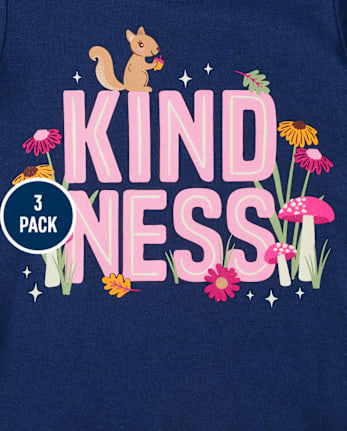 Paquete de 3 camisetas con gráfico Kindness para bebés y niñas pequeñas