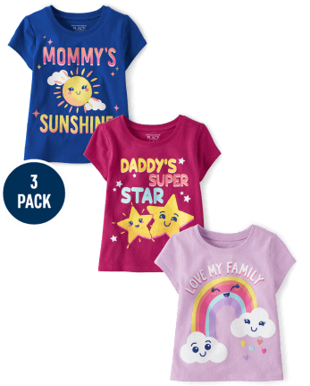 Baby And Toddler Girls Family Graphic Tee 3-Pack