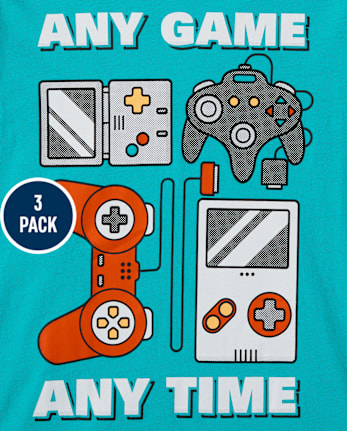 Camiseta con gráfico de videojuego para niño, paquete de 3