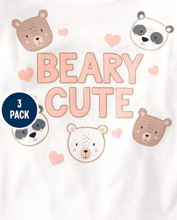 Pack de 3 camisetas con osito para niñas pequeñas