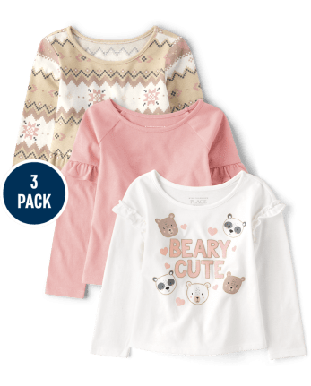 Pack de 3 camisetas con osito para niñas pequeñas
