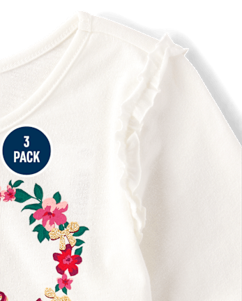 Paquete de 3 tops babydoll estilo imperio floral para niñas pequeñas